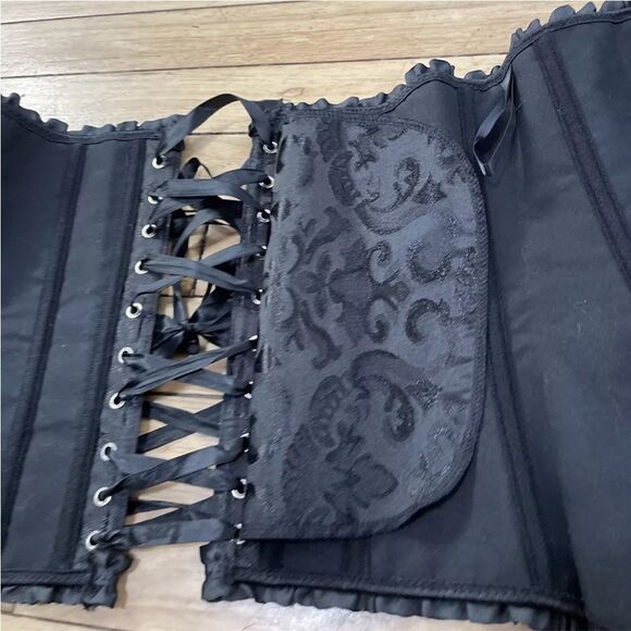 Black Zip Corset Womens Small Damask Floral Black Lace Cinch Zip Goth Fairy S - Picture 16 of 16